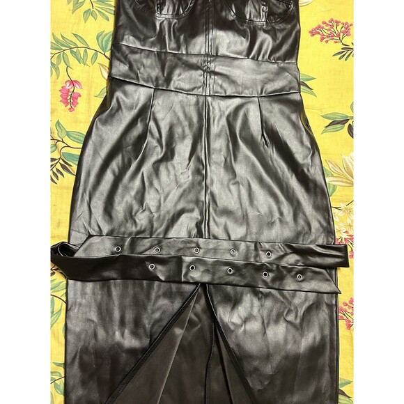YG Collection Womens Maxi Dress Black Leather Strapless Shoulder Cut Out Sz XL - Picture 4 of 6